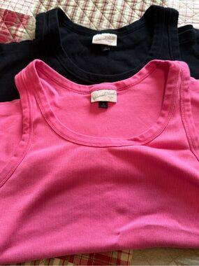 Universal Thread Pink and Black Ribbed Tank Tops - 2 Pack